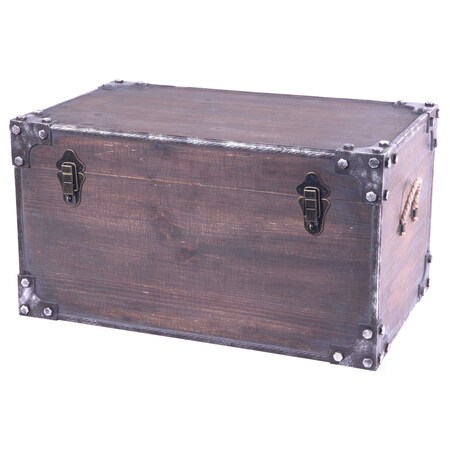 Vintiquewise Distressed Wooden Vintage Industrial Style Decorative Trunk with Lockable Latch QI003451